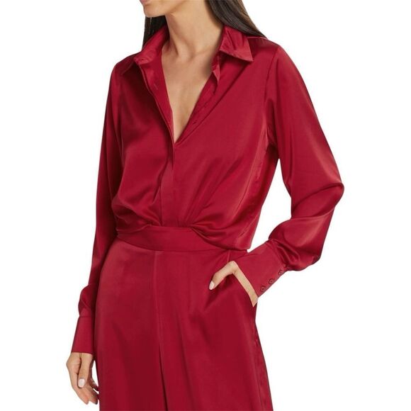 Andrea Iyamah Tops - Andrea lyamah Red Vana Satin Button-Front Shirt.Saks Fifth Avenue. Sz S. NWT